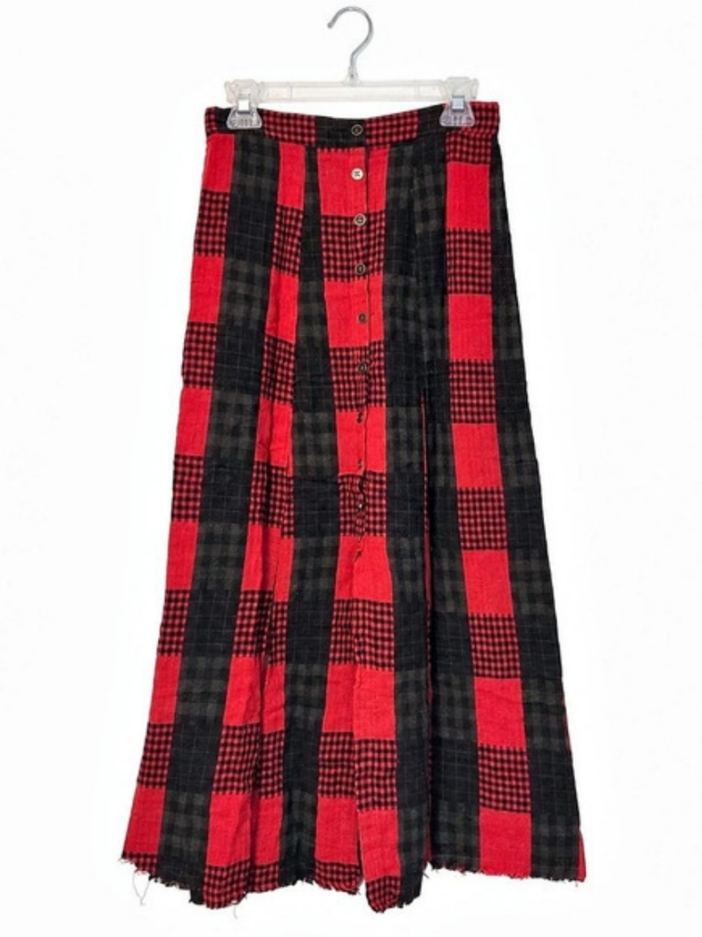 Plaid Midi Skirt in Red & Black
